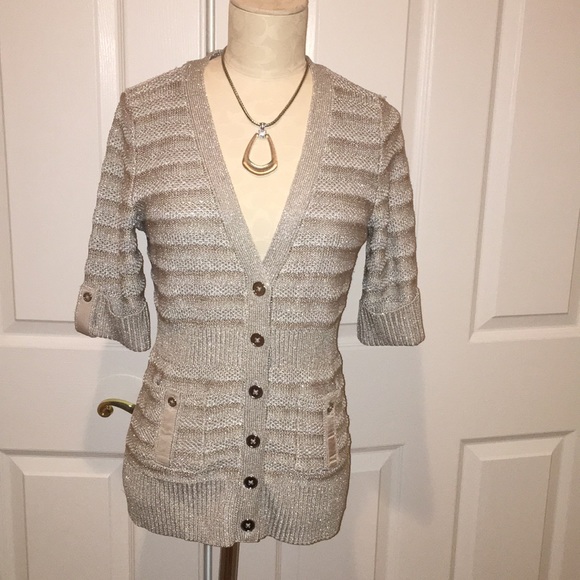 White House black-market silver/gold metallic Top - Picture 1 of 4